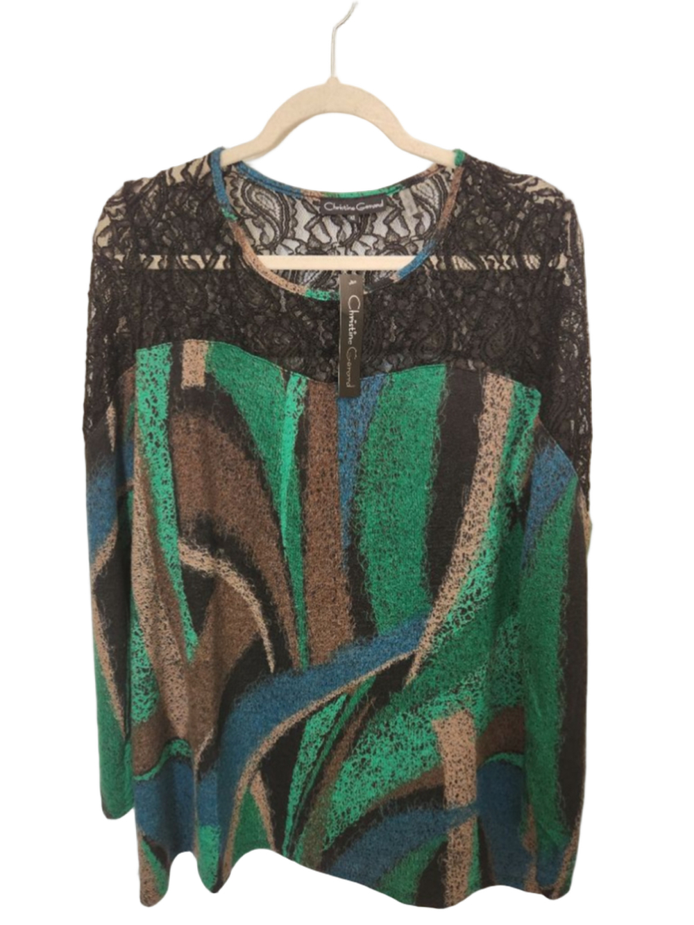 Christine Gerard Tunic Green Black Blue Brown Lace Top